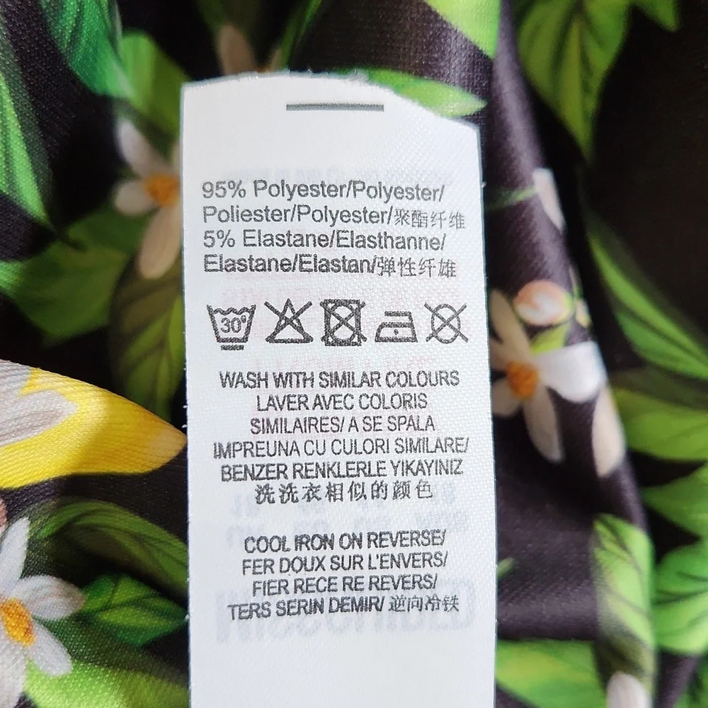 Missguided Black Lemon Print Mini Dress SZ 14 Tropical Tie Bows Vacation Fruit - Picture 7 of 8
